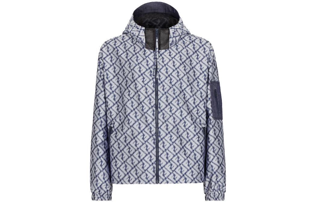 FENDI SS23  Silver Blue Logo Print Full-Zip Hoodie Jacket. FAA890AN62F1KRN
