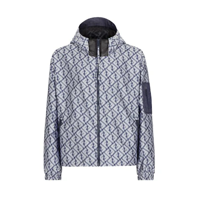 FENDI SS23 Silver Blue Logo Print Full-Zip Hoodie Jacket. FAA890AN62F1KRN