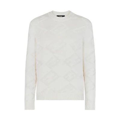 FENDI SS23 Solid Color Crewneck Knit Sweater White FZX127AM6IF1J7C
