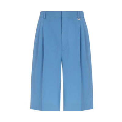 FENDI SS23 Solid Pleated Loose Fit Straight Shorts Blue. FB0695AMYTF0QR0