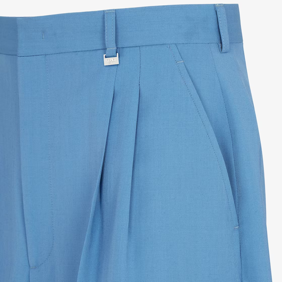 Sizing 펜디 SS23 솔리드 플리츠 루즈핏 스트레이트 반바지 블루. FB0695AMYTF0QR0