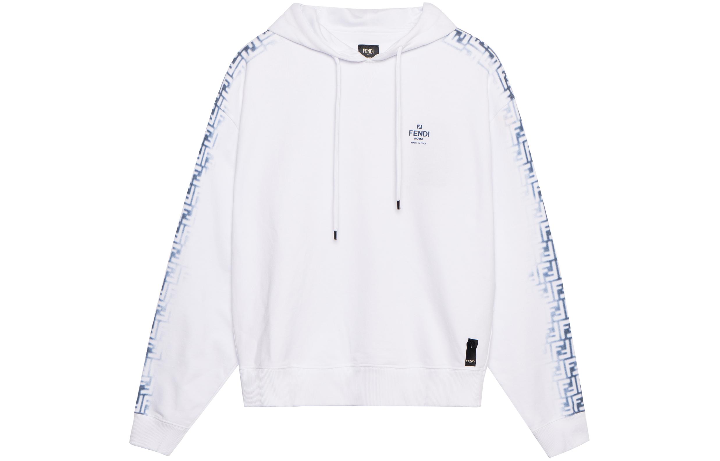 FENDI SS23  White Hoodie with Logo Print and Drawstring. FY1193AN22F0QR0