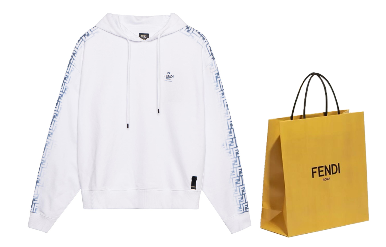 Shop FENDI 2023春夏 白色连帽衫带logo印花和抽绳设计. FY1193AN22F0QR0