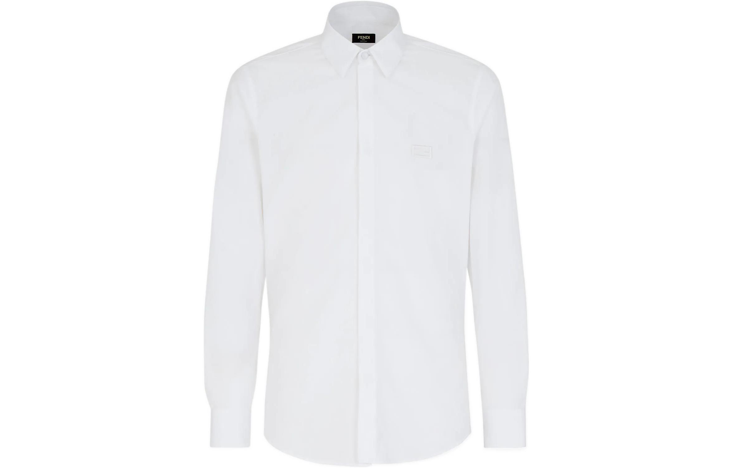 FENDI SS23  White Solid Color Cotton Long Sleeve Shirt FS0585AM8TF1J7C