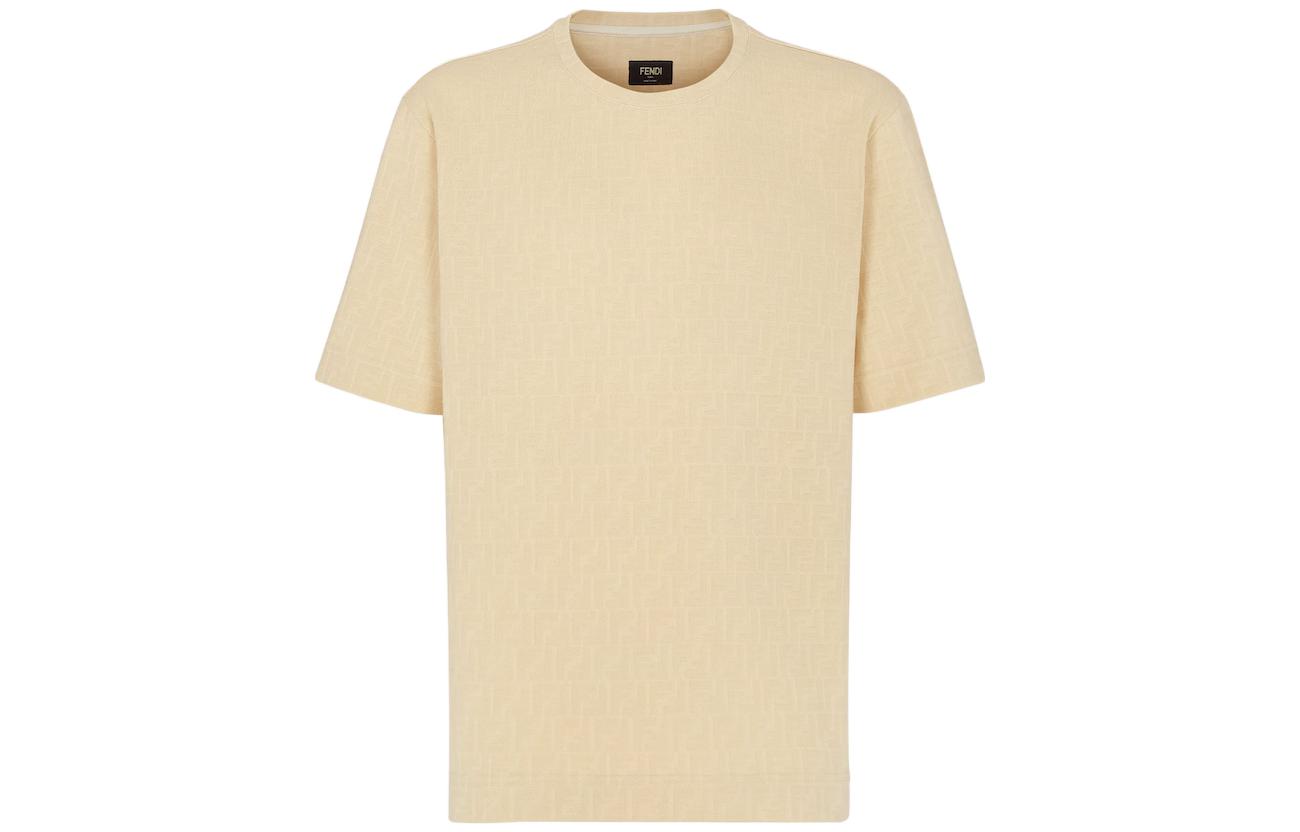 FENDI SS23 All-Over Logo Crewneck Short Sleeve T-Shirt Beige Men. FY0936AN1TF0PKL