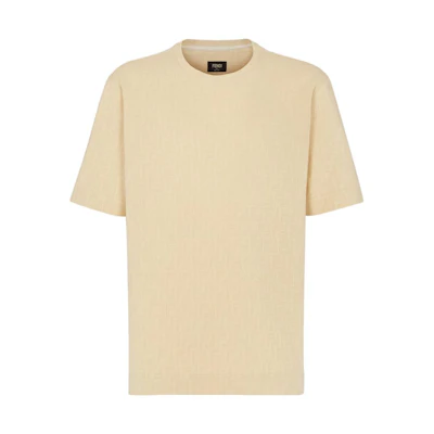 FENDI SS23 All-Over Logo Crewneck Short Sleeve T-Shirt Beige Men. FY0936AN1TF0PKL