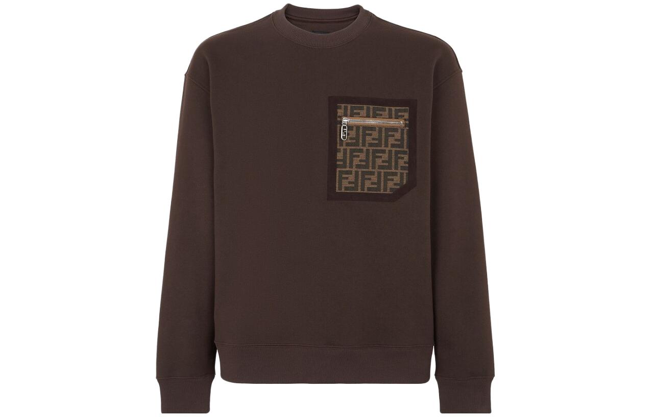 Fendi SS23 Brown Logo Print Crewneck Long-Sleeve Sweatshirt FY3938APN0F0BBK
