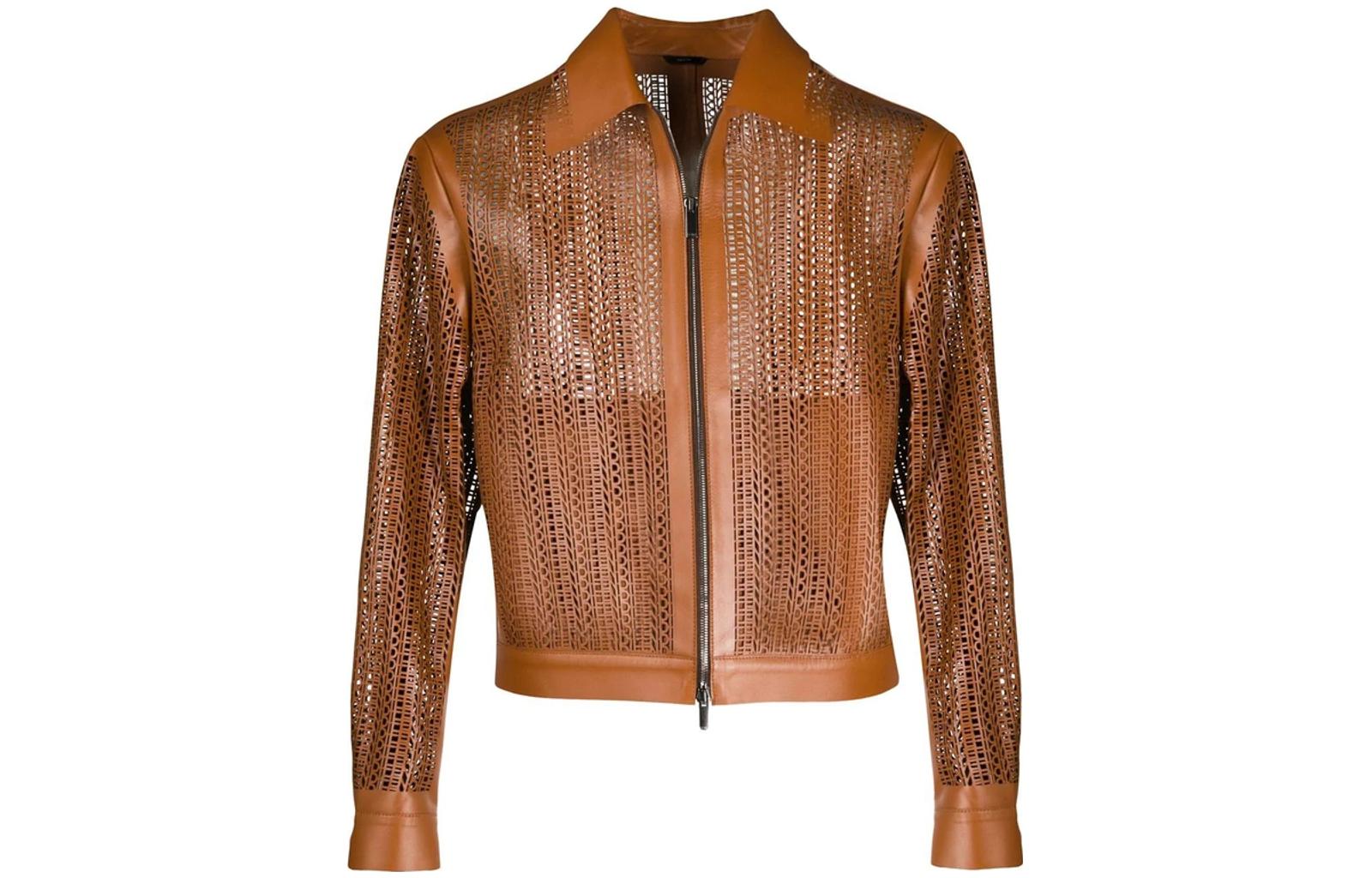 Fendi SS23 Brown Openwork Zipper Collared Jacket FPJ005AB72-F0QB3