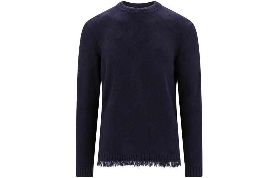 Order FENDI SS23 做舊下襬長袖圓領毛衣 海軍藍 (). FZX143AN3TF094D