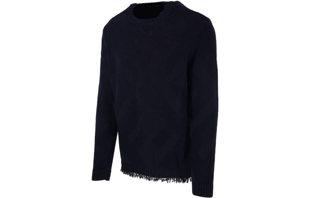 Shop FENDI SS23 做舊下襬長袖圓領毛衣 海軍藍 (). FZX143AN3TF094D