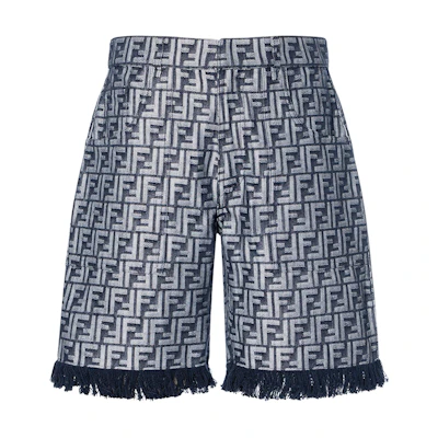 FENDI SS23 FF Print Button Mid-Rise Straight Denim Shorts Blue FLP307AMZ3F0ZNZ