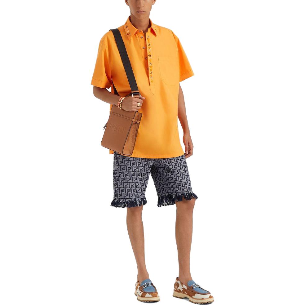 Shop 芬迪 SS23 FF印花中腰直筒牛仔短裤 蓝色 FLP307AMZ3F0ZNZ