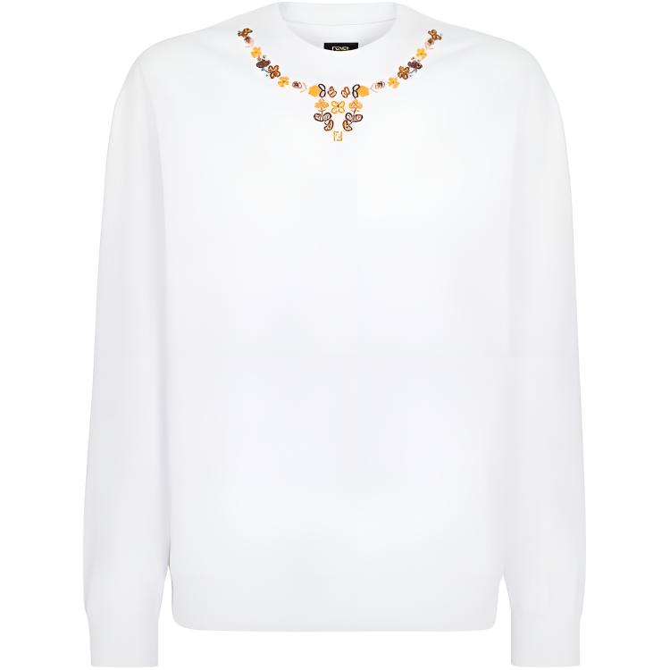 Fendi SS23 Floral Embroidered Cotton Crewneck Sweatshirt - White FY0178AN24F0RQ0
