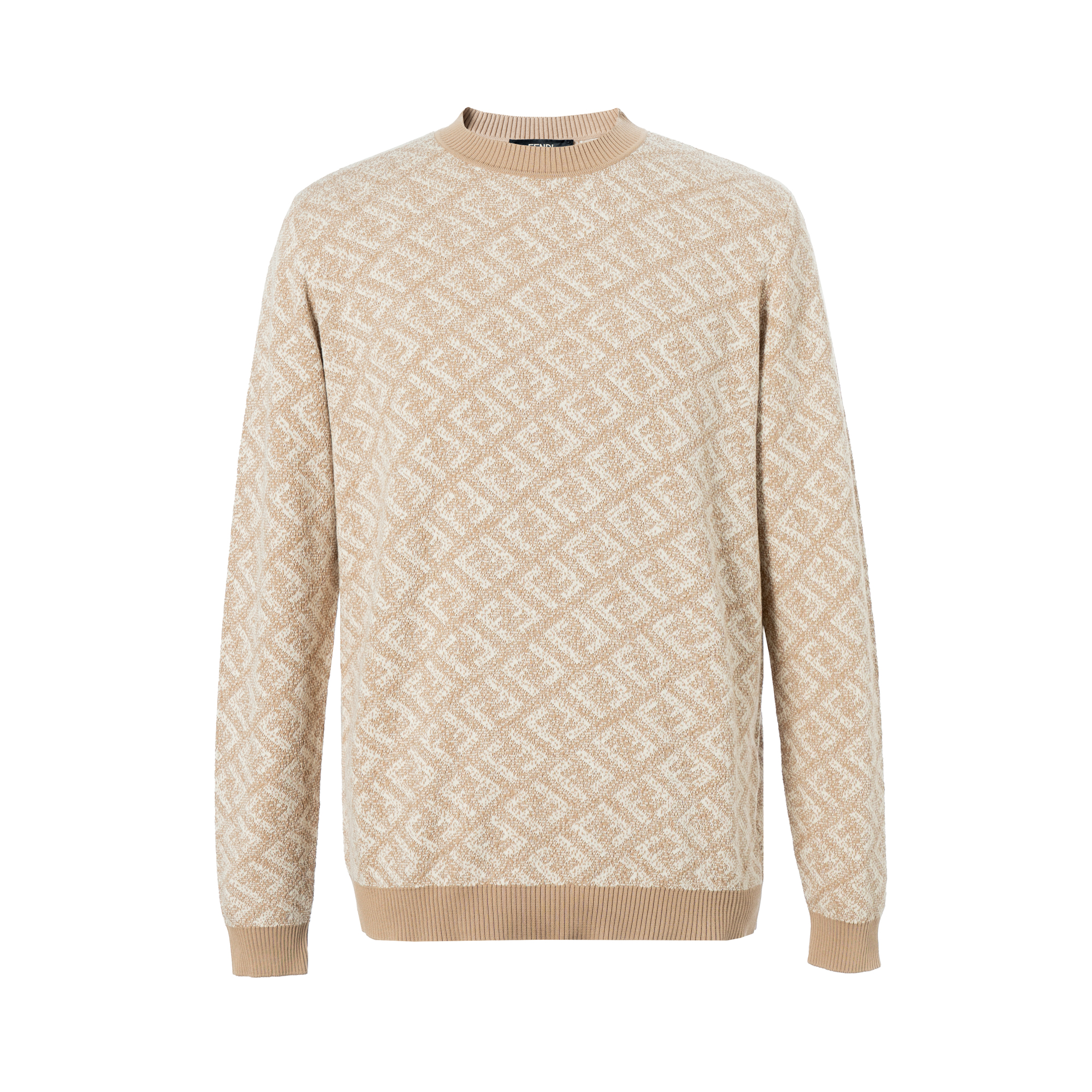 FENDI SS23 Full Logo Jacquard Knit Crewneck Sweater Khaki - FZX005AN3QF1KQU