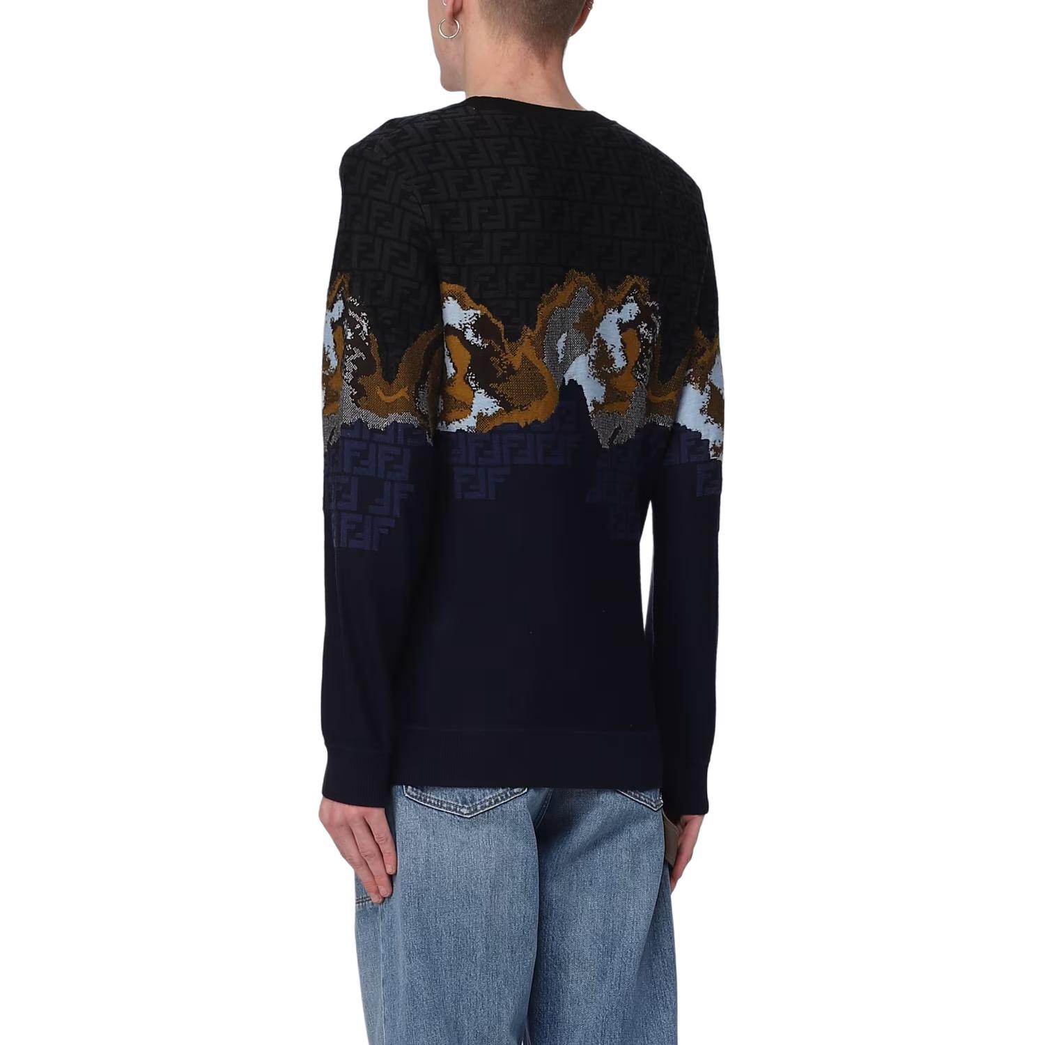 Shop FENDI 男士SS23漸層圓領毛衣 海軍藍 FZX005AN3ZF01WH