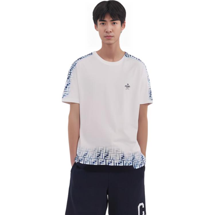 Shop 芬迪 SS23 渐变Logo短袖套头T恤 白色 FY0894AN21F0QR0