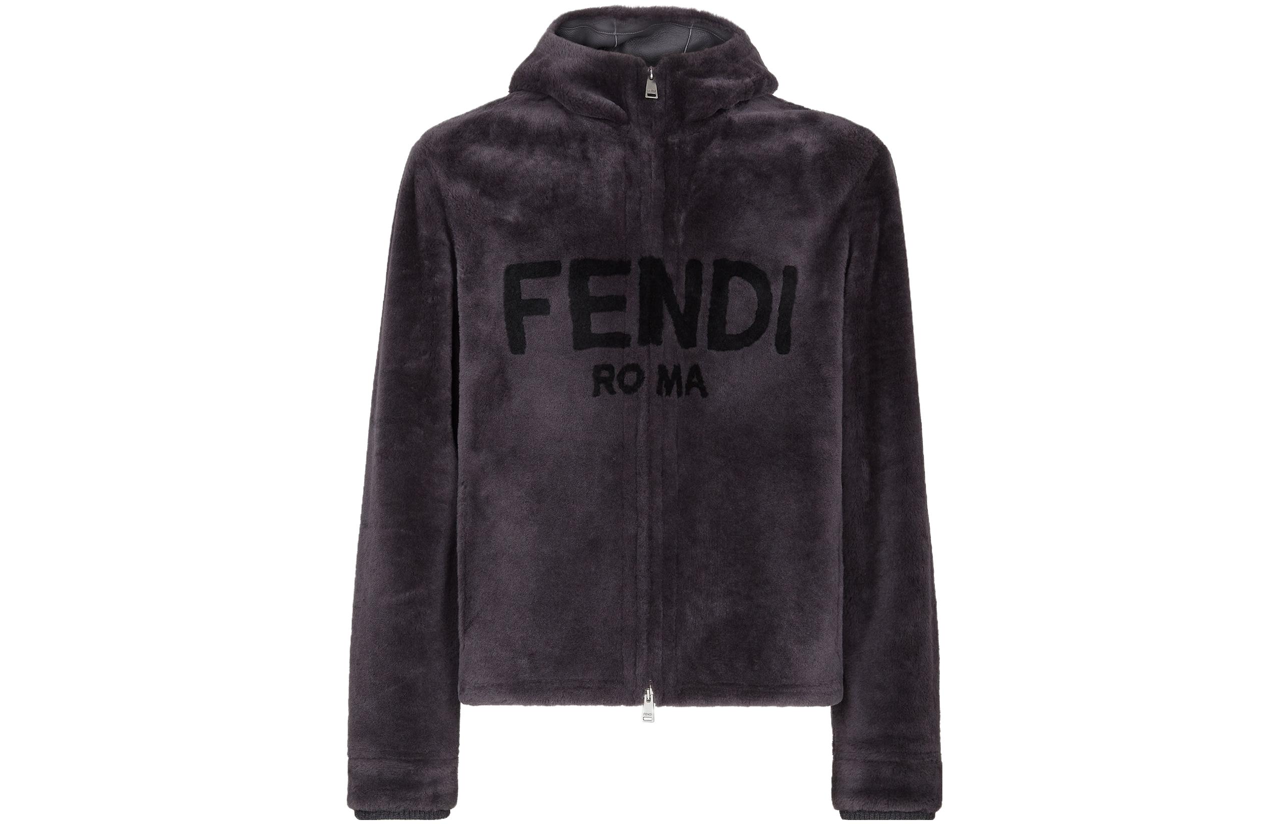 Fendi SS23 Gray Logo Print Casual Hoodie Jacket FM0152AFNAF11H6