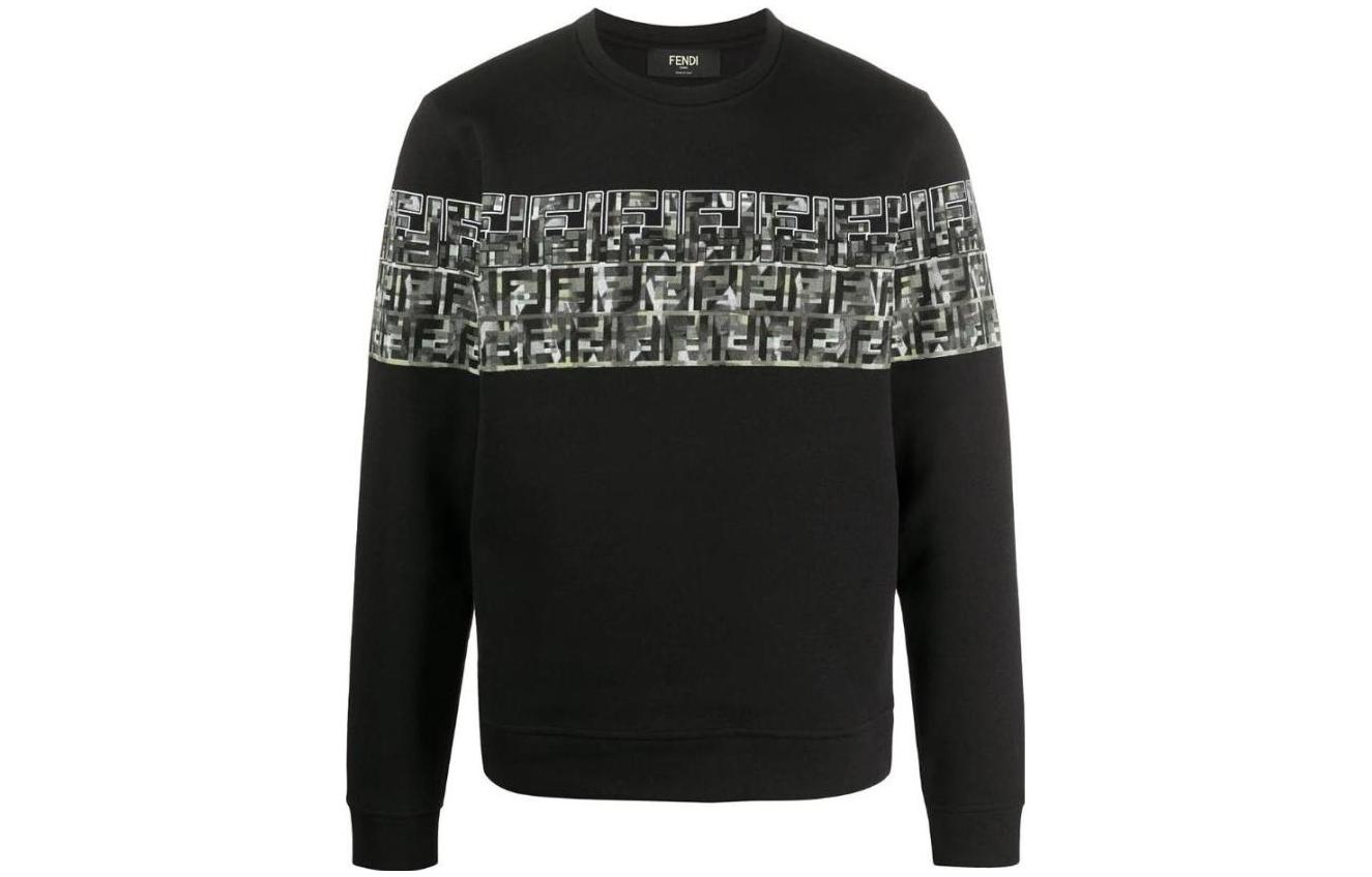 Fendi SS23 Logo Printed Crewneck Long Sleeve Sweatshirt Black () FAF535ABTTF0QA1
