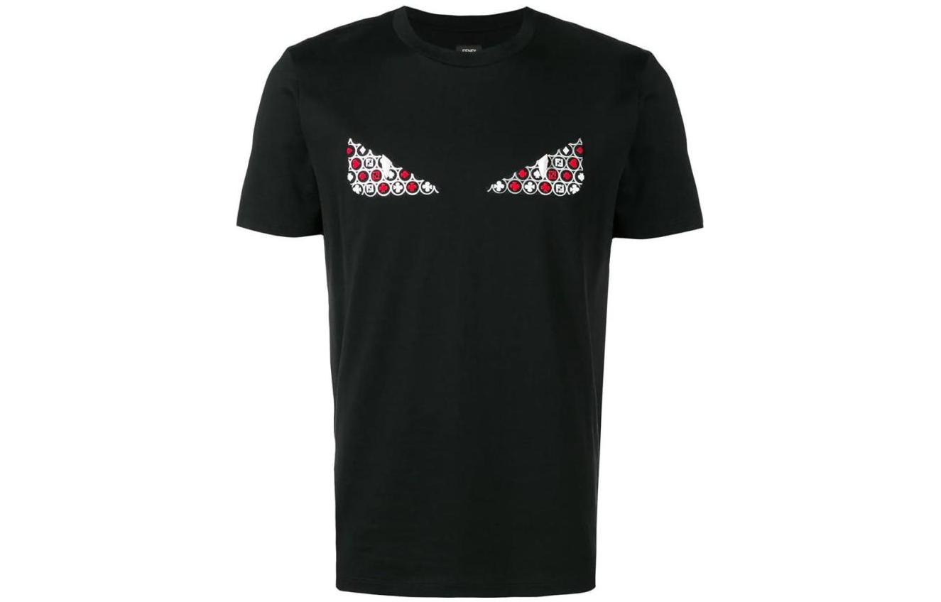FENDI SS23 Monster Eyes Graphic Black Short Sleeve T-Shirt for Men. FY0894A6ZDF0QA1