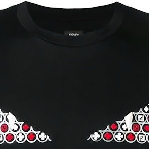 펜디 SS23 몬스터 아이즈 그래픽 블랙 반팔 티셔츠 남성용. FY0894A6ZDF0QA1 Details for 펜디 SS23 몬스터 아이즈 그래픽 블랙 반팔 티셔츠 남성용. FY0894A6ZDF0QA1