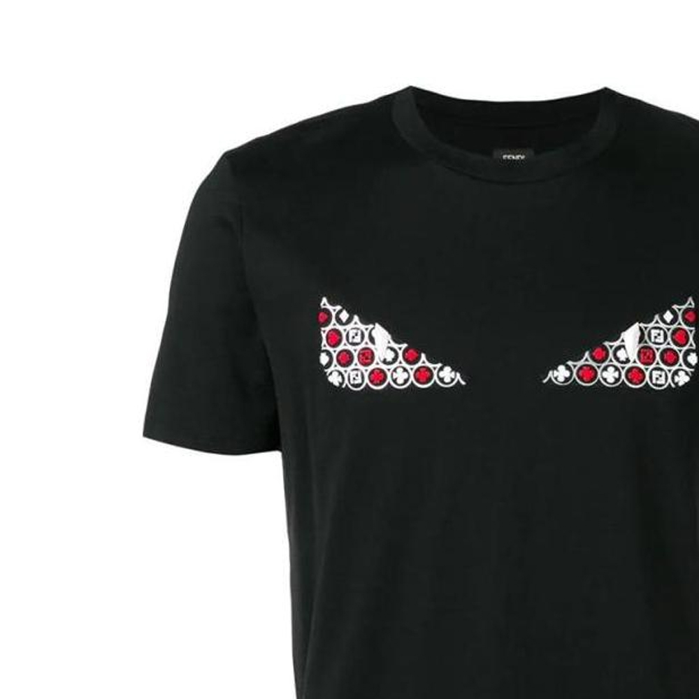 Sizing 펜디 SS23 몬스터 아이즈 그래픽 블랙 반팔 티셔츠 남성용. FY0894A6ZDF0QA1