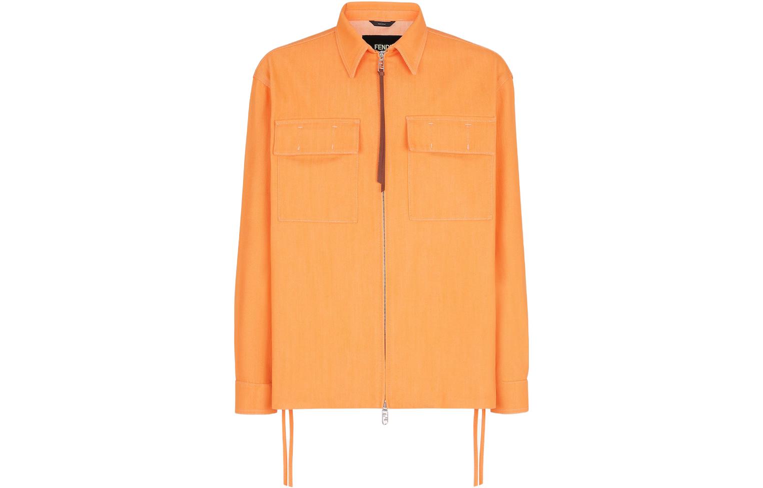 Fendi SS23 Orange Solid Pocket Zip-Up Collared Jacket FW1226AN51F0TX8