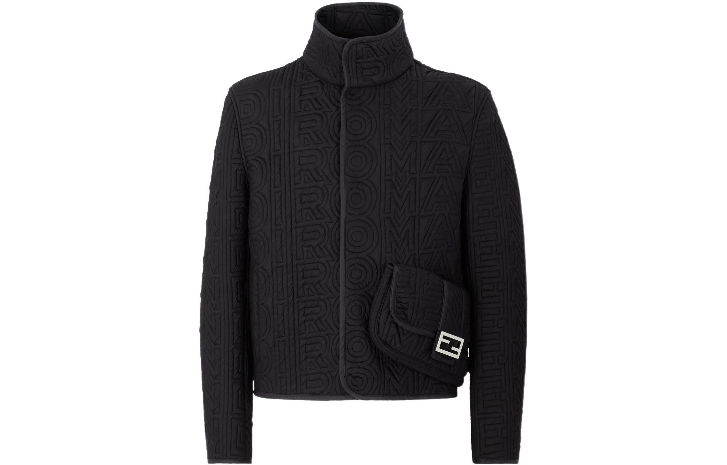 FENDI SS23 Roma Capsule Black Logo Embossed High-Neck Slim Fit  Jacket. FW1180AM7ZF0QA1