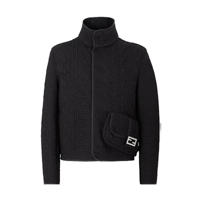 FENDI SS23 Roma Capsule Black Logo Embossed High-Neck Slim Fit Jacket. FW1180AM7ZF0QA1