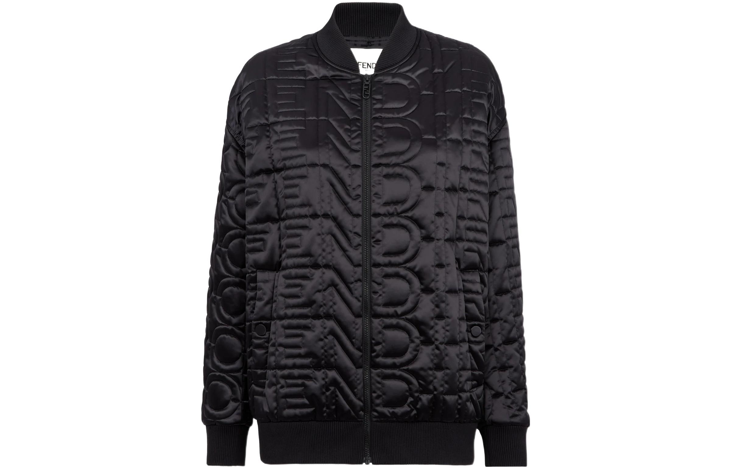Fendi SS23 Roma Capsule Solid Jacquard Glossy Bomber Jacket Men Black FAN104AX9XF0GME