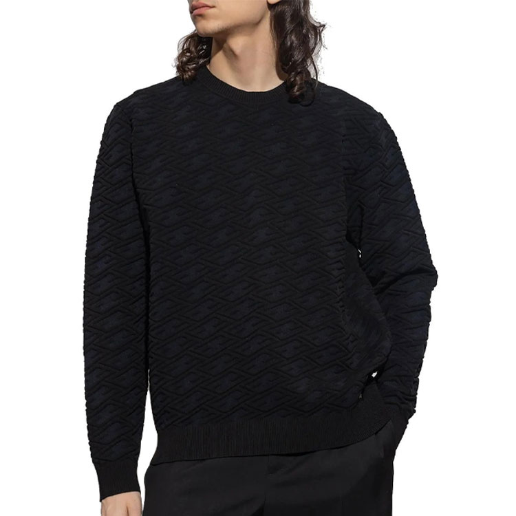 Shop FENDI SS23 黑色FF Logo 圓領長袖毛衣 FZX005AMBUF0QA1