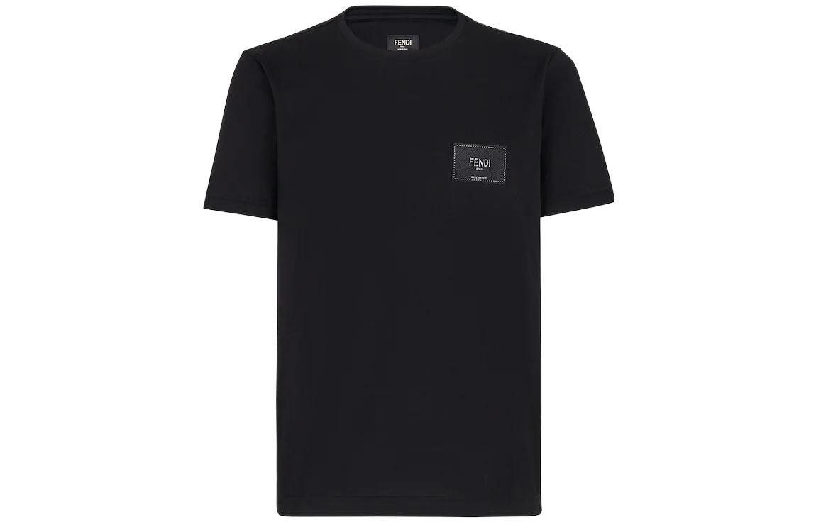 FENDI SS23 Solid Color Logo Embroidered Jacquard Patch Short Sleeve T-Shirt Men. FY0894A9RLF0QA1