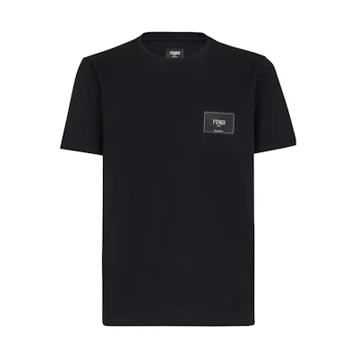 FENDI SS23 Solid Color Logo Embroidered Jacquard Patch Short Sleeve T-Shirt Men. FY0894A9RLF0QA1