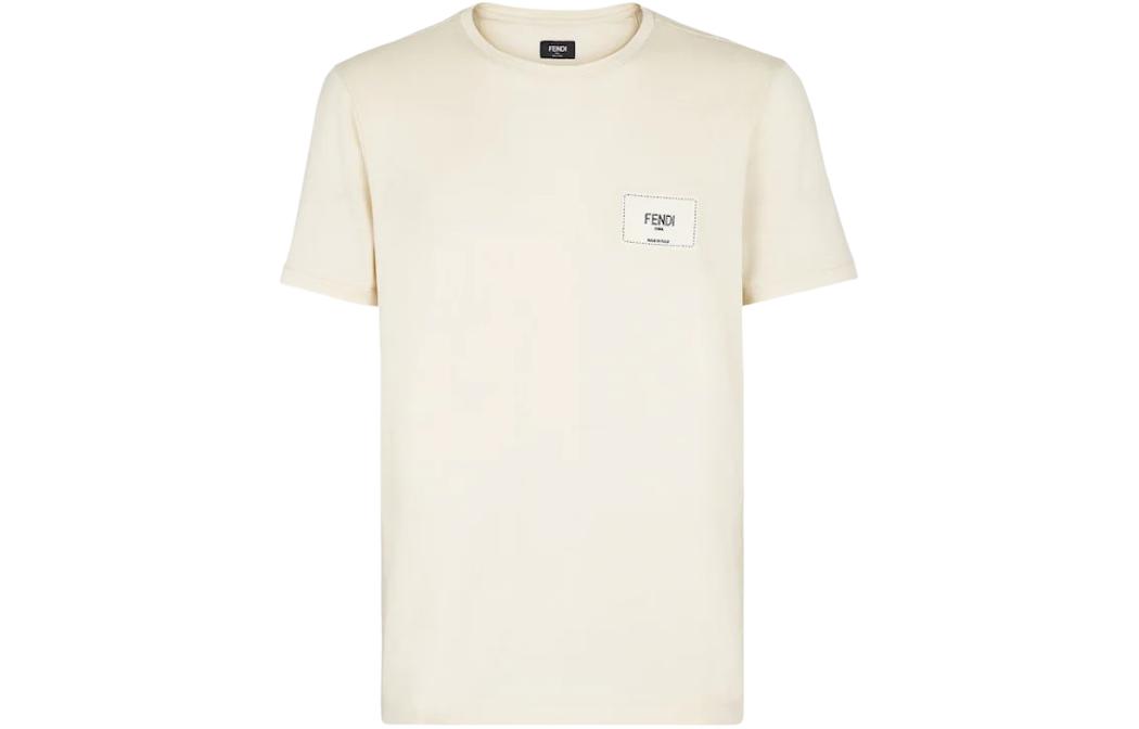 Shop 芬迪SS23纯色标志刺绣提花贴布短袖男士T恤 FY0894A9RLF0QA1