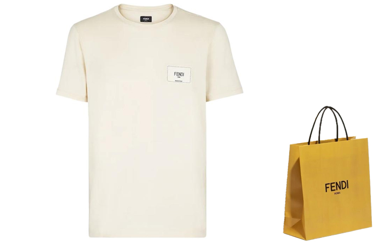 Sizing 芬迪SS23纯色标志刺绣提花贴布短袖男士T恤 FY0894A9RLF0QA1