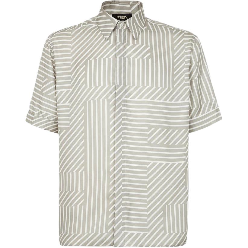 FENDI SS23 Striped Short Sleeve Button-Up Shirt Beige FS0795APQGF0QB9