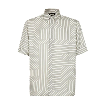FENDI SS23 Striped Short Sleeve Button-Up Shirt Beige FS0795APQGF0QB9