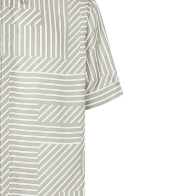 FENDI SS23 Kemeja Lengan Pendek Garis Beige. FS0795APQGF0QB9 Details for FENDI SS23 Kemeja Lengan Pendek Garis Beige. FS0795APQGF0QB9