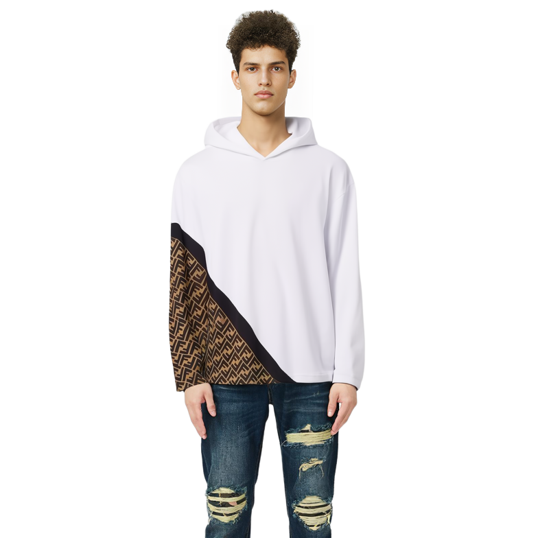 Shop FENDI SS23 白色Logo拼接連帽上衣 休閒長袖。 FAF681AN67F1KRQ