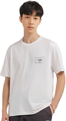 FENDI SS23 White Short Sleeve T-Shirt with Embroidered Logo Patch for Men. FY0894A9RLF0WA0 Purchase FENDI SS23 White Short Sleeve T-Shirt with Embroidered Logo Patch for Men. FY0894A9RLF0WA0