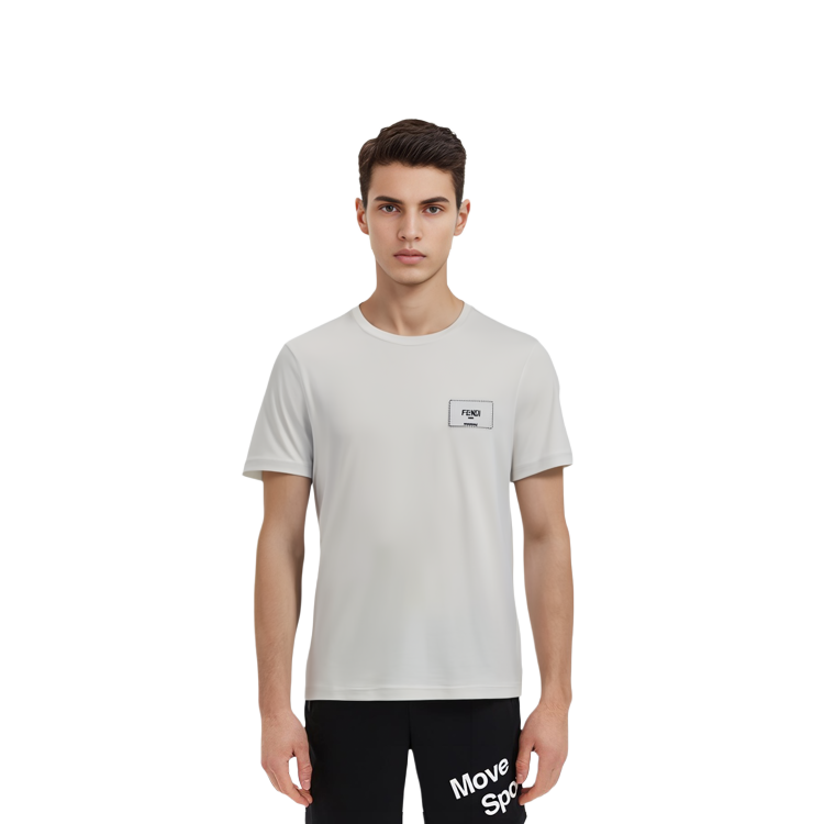 Details for 펜디 SS23 남성용 화이트 반팔 자수 로고 패치 티셔츠. FY0894A9RLF0WA0
