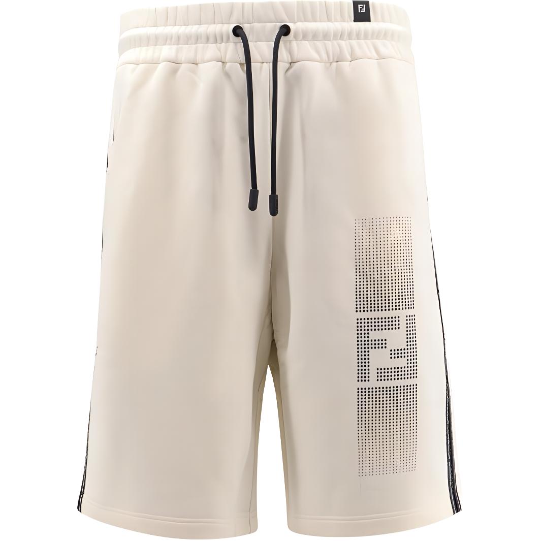 FENDI SS24  Beige Mid-Rise Letter Print Straight Relaxed Shorts. FAB910AR58F0RQ0