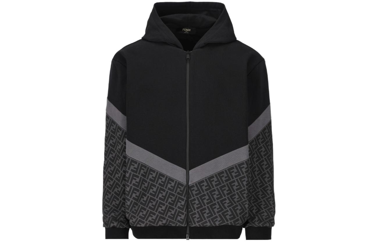 FENDI SS24  Black Hoodie Zip-Up Sweatshirt Long Sleeve Casual Wear FAF709AN67F1N6F