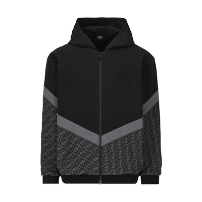 FENDI SS24 Black Hoodie Zip-Up Sweatshirt Long Sleeve Casual Wear FAF709AN67F1N6F