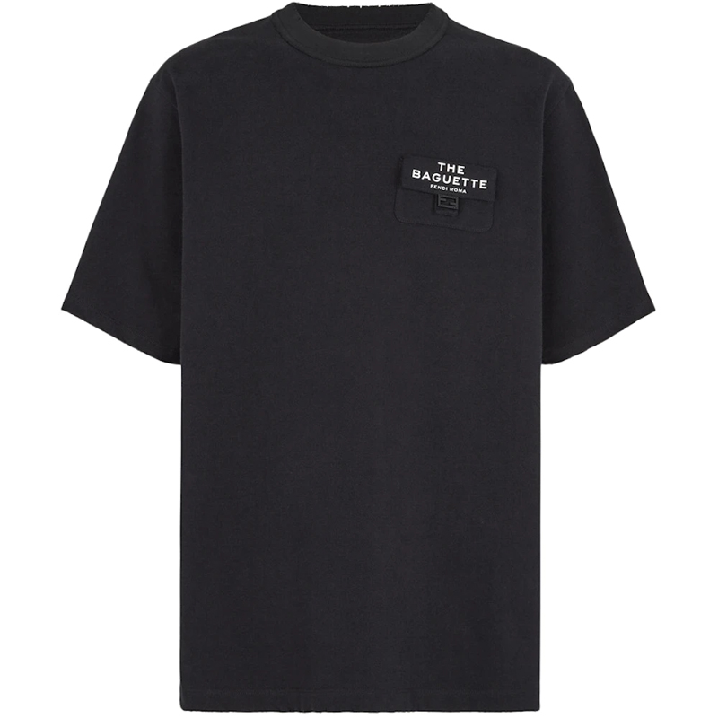 FENDI SS24  Black Letter Print Crewneck T-Shirt FY1240AOFNF0QA1