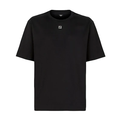 FENDI SS24 Black Logo Applique Loose Fit T-Shirt. FY0936ARYYF0QA1
