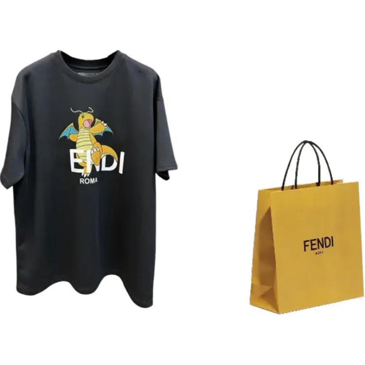 Shop 芬迪 SS24 黑色卡通印花标志休闲圆领T恤 FY1144AQJLF0QA1