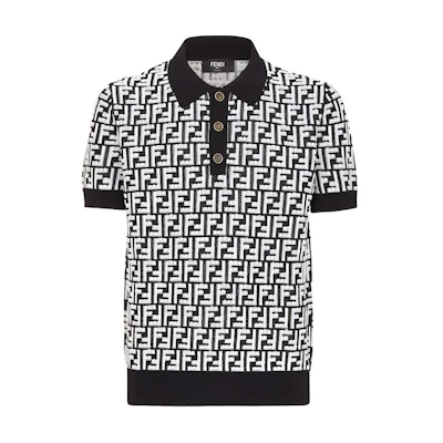 FENDI SS24 Black Logo Print Casual Knit Short Sleeve Shirt. FZC349AR85F0QA1