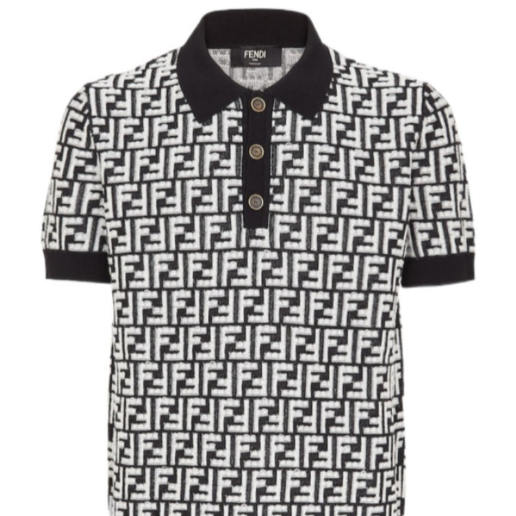 Details for FENDI SS24 Kaos Santai Rajut Lengan Pendek Hitam dengan Logo Print. FZC349AR85F0QA1