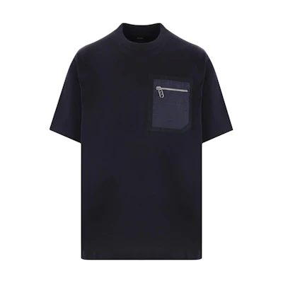 FENDI SS24 Blue Crewneck T-Shirt with Zip Pocket Detail FY1257APM4F0QG0