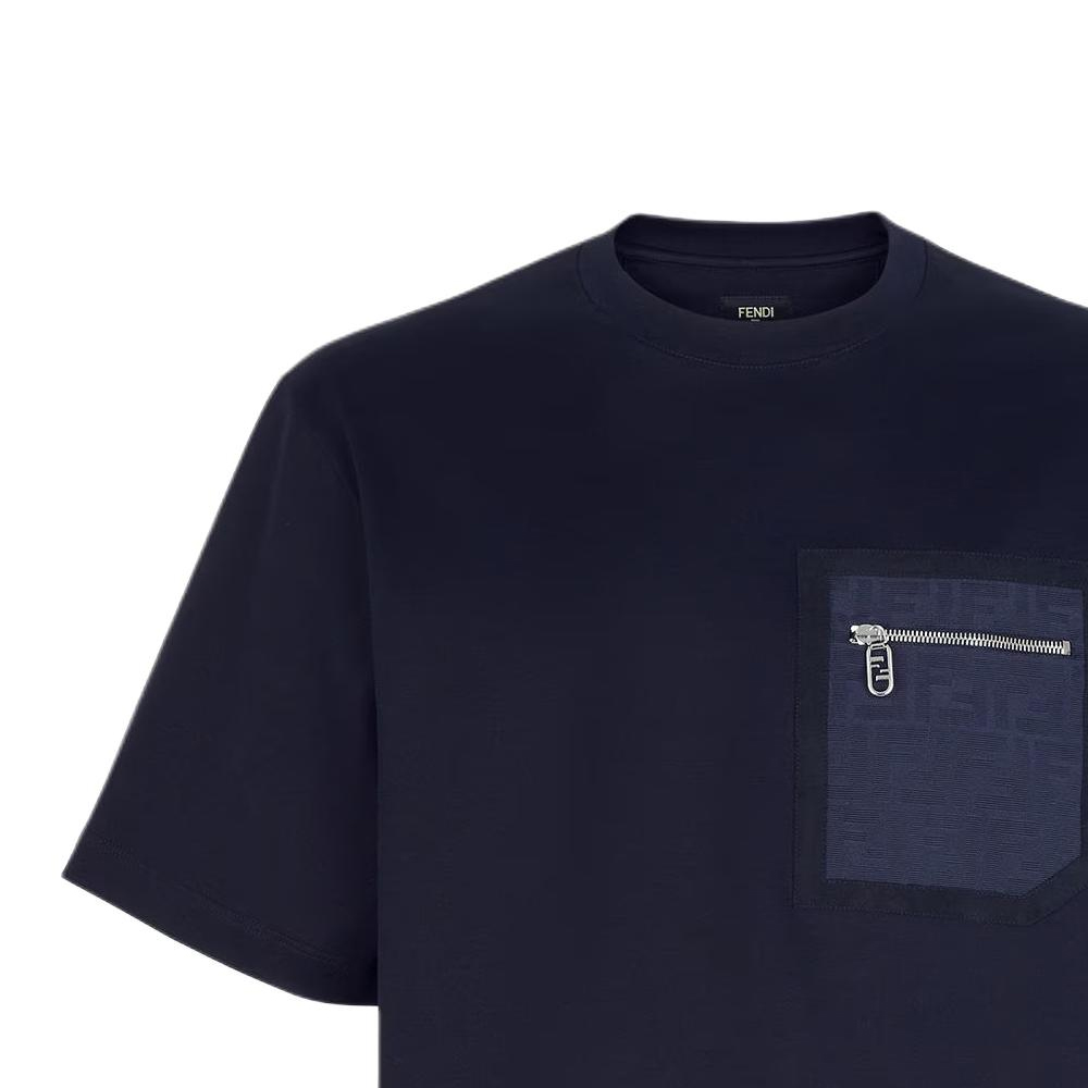 Details for FENDI SS24 藍色拉鍊口袋細節圓領T恤 FY1257APM4F0QG0